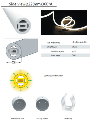 tubo do diodo emissor de luz do silicone de 22mm 360 graus flexível para a iluminação decorativa