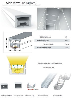 Tubo de silicone com luz de LED IP68 para área externa à prova d'água 20 × 14 mm