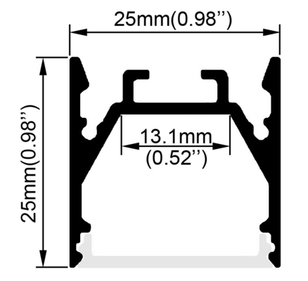 Canal de alumínio quadrado para iluminação de tira de LED 25mm x 25mm dimensão