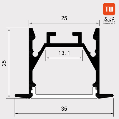 Perfil de alumínio Embutido 25×25MM da tira do diodo emissor de luz para o escritório do armário
