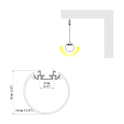 a extrusão leitosa da tampa do PC de 60mm suspendeu o perfil de alumínio conduzido para a iluminação do teto