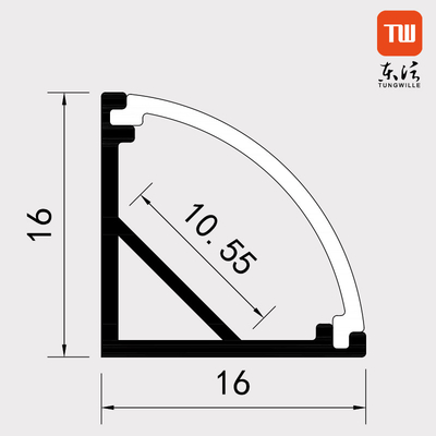 Perfil preto do diodo emissor de luz do canto material da liga de alumínio de 16MM x de 16MM para a tira do diodo emissor de luz
