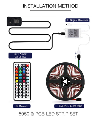 Luzes de tira LED inteligentes coloridas RGB 12V 44 teclas de controle remoto infravermelho OEM