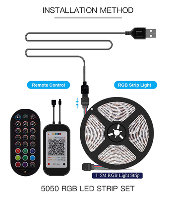 Cor do RGB das luzes de tira 5050 do diodo emissor de luz de USB 5V Smart para o certificado do CE do fundo da tevê